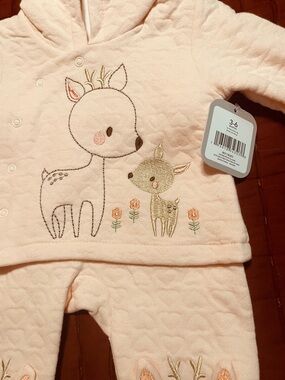 Pink Quilted Baby Deer Hooded two-Piece size 3-6